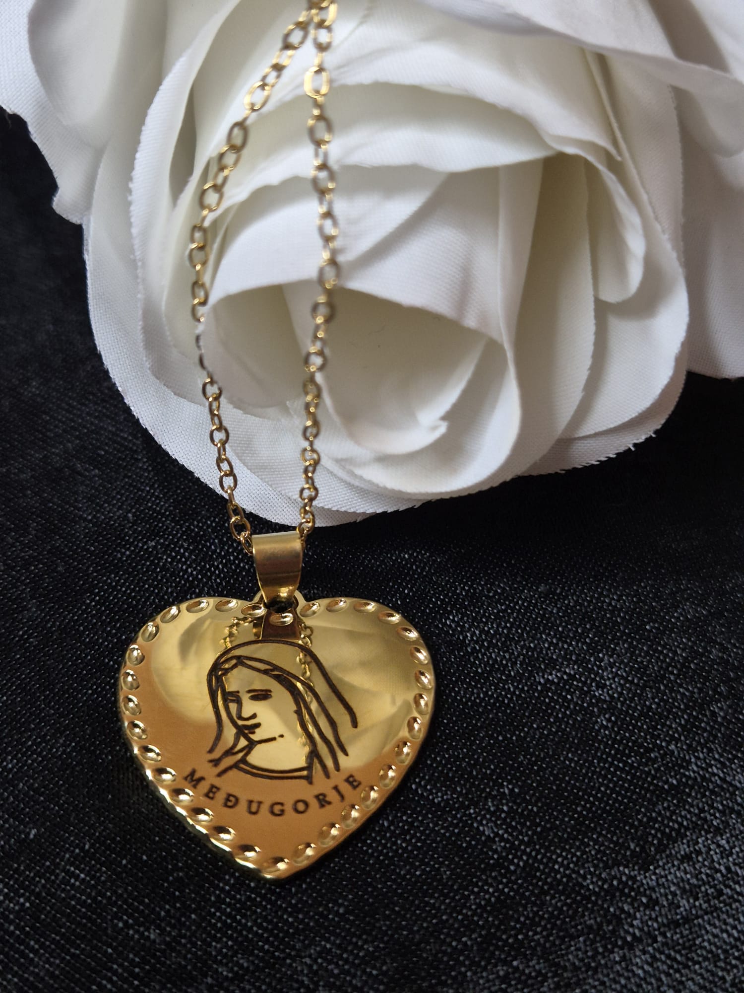 Necklace ,Virgin Mary Međugorje with heart